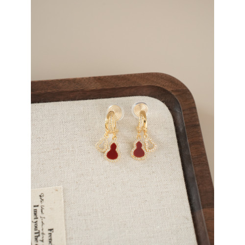 因缺斯汀【紅金福祿】新中式紅金撞色葫蘆耳釘氣質百搭無耳洞耳夾