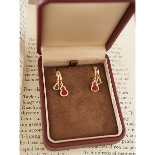 因缺斯汀【紅金福祿】新中式紅金撞色葫蘆耳釘氣質百搭無耳洞耳夾