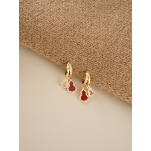 因缺斯汀【紅金福祿】新中式紅金撞色葫蘆耳釘氣質百搭無耳洞耳夾