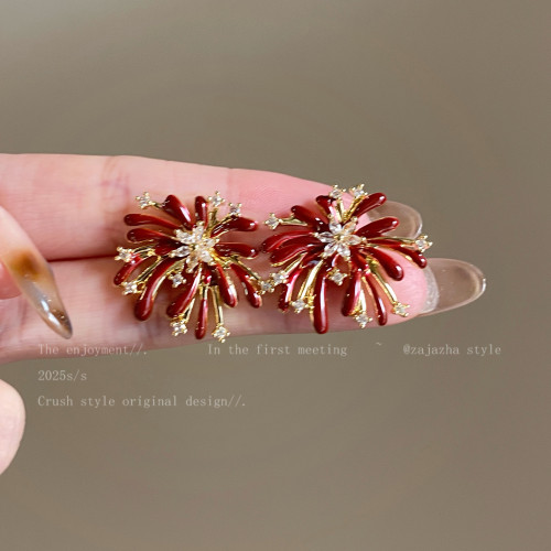 酒紅色新年菸花耳釘女獨特小衆耳環2026新款輕奢高級感巨好看耳飾 酒紅色新年菸花耳釘女獨特小衆耳環2026新款輕奢高級感巨好看耳飾