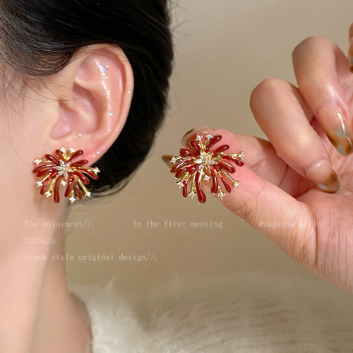 酒紅色新年菸花耳釘女獨特小衆耳環2026新款輕奢高級感巨好看耳飾 酒紅色新年菸花耳釘女獨特小衆耳環2026新款輕奢高級感巨好看耳飾