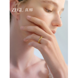 ZEGL幸運光跡系列金色四葉草戒指輕奢高級感復古指環秋冬曡戴套戒