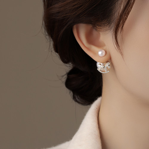 前後式珍珠小馬本命年耳環女2026新款爆款高級感輕奢耳釘冬天耳飾