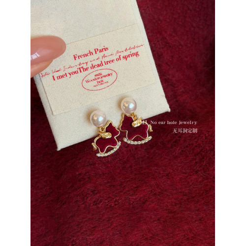 本命年紅色小馬珍珠無耳洞耳夾女2026新款輕奢高級感耳環絕美耳飾