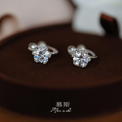 【暮光】慕斯無痛耳夾丨高級感爆閃莫桑鑽一體式螺旋無耳洞耳飾女