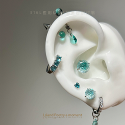 「薄荷」醫學用級鈦合金鈦鋼水滴惡魔耳釘耳輪釘耳骨釘耳蝸釘小衆