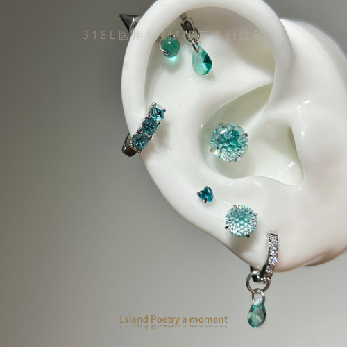 「薄荷」醫學用級鈦合金鈦鋼水滴惡魔耳釘耳輪釘耳骨釘耳蝸釘小衆