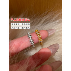 時來運轉金色拉絲鋯石食指戒指女輕奢高級感小衆設計感不掉色指環