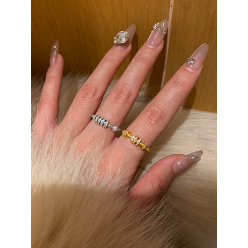 時來運轉金色拉絲鋯石食指戒指女輕奢高級感小衆設計感不掉色指環 時來運轉金色拉絲鋯石食指戒指女輕奢高級感小衆設計感不掉色指環