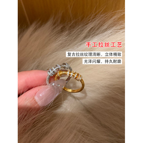 時來運轉金色拉絲鋯石食指戒指女輕奢高級感小衆設計感不掉色指環 時來運轉金色拉絲鋯石食指戒指女輕奢高級感小衆設計感不掉色指環