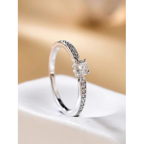 爆款戒指四爪微鑲30分仿真鑽戒簡約女戒小衆輕奢新年情人節禮物