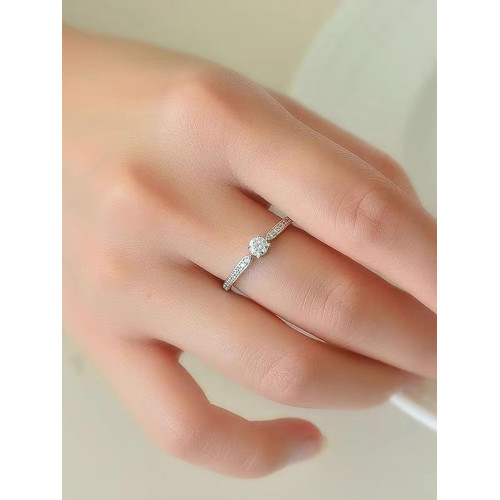 爆款戒指四爪微鑲30分仿真鑽戒簡約女戒小衆輕奢新年情人節禮物