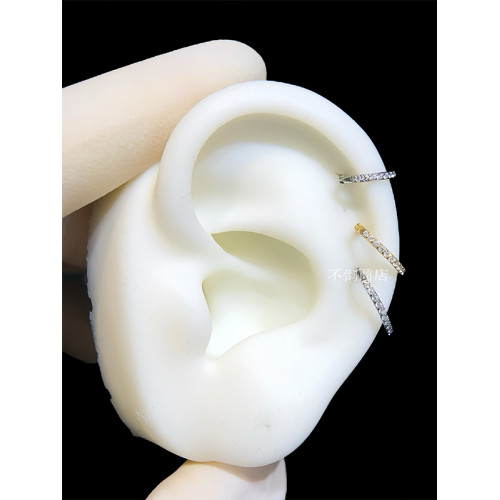 F136鈦合金D型滿鑽耳圈直針耳環耳釦鼻環脣環養耳防敏睡覺免摘