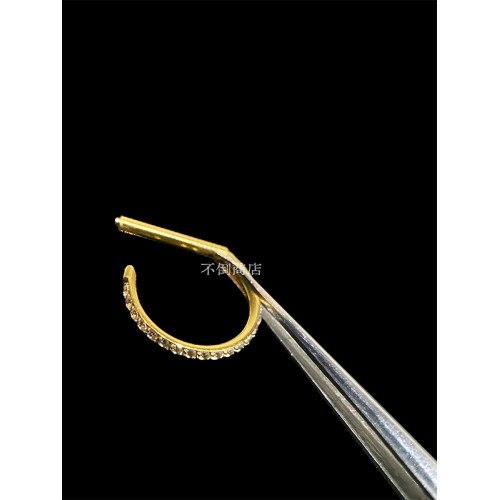 F136鈦合金D型滿鑽耳圈直針耳環耳釦鼻環脣環養耳防敏睡覺免摘