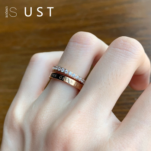 鈦鋼食指戒指女冷淡風簡約玫瑰金手飾小衆設計閉口情侶ins潮男士