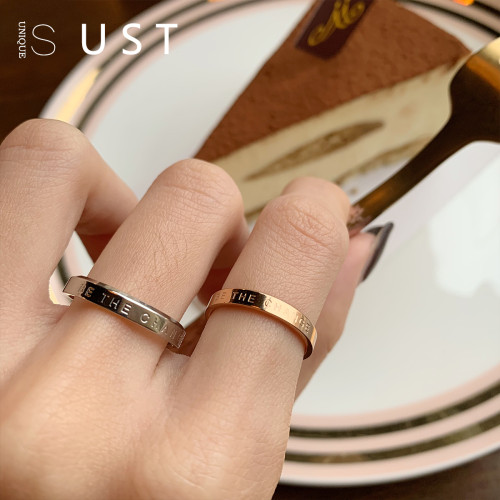 鈦鋼食指戒指女冷淡風簡約玫瑰金手飾小衆設計閉口情侶ins潮男士