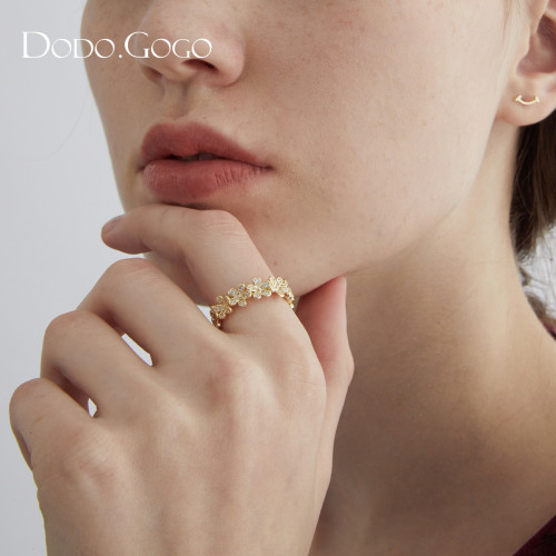 DODOGOGO金色戒指女小衆設計冷淡風食指戒輕奢高級感開口花朵指環 DODOGOGO金色戒指女小衆設計冷淡風食指戒輕奢高級感開口花朵指環