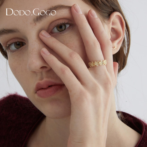 DODOGOGO金色戒指女小衆設計冷淡風食指戒輕奢高級感開口花朵指環 DODOGOGO金色戒指女小衆設計冷淡風食指戒輕奢高級感開口花朵指環