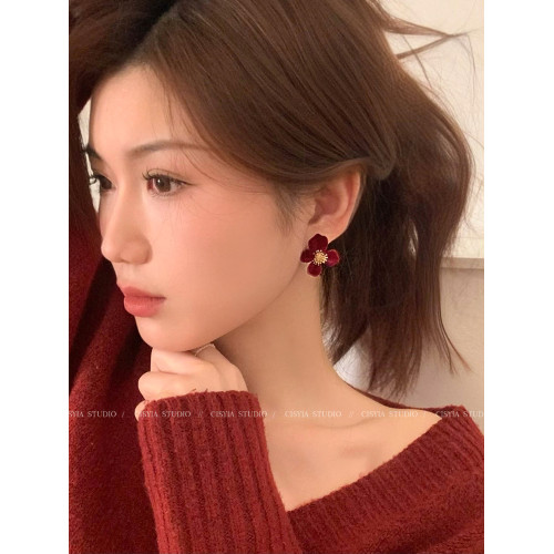 秋冬新款爆款耳環新年耳釘紅色耳釘過年高級感女植絨花朵2025耳飾 秋冬新款爆款耳環新年耳釘紅色耳釘過年高級感女植絨花朵2025耳飾