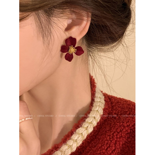 秋冬新款爆款耳環新年耳釘紅色耳釘過年高級感女植絨花朵2025耳飾 秋冬新款爆款耳環新年耳釘紅色耳釘過年高級感女植絨花朵2025耳飾