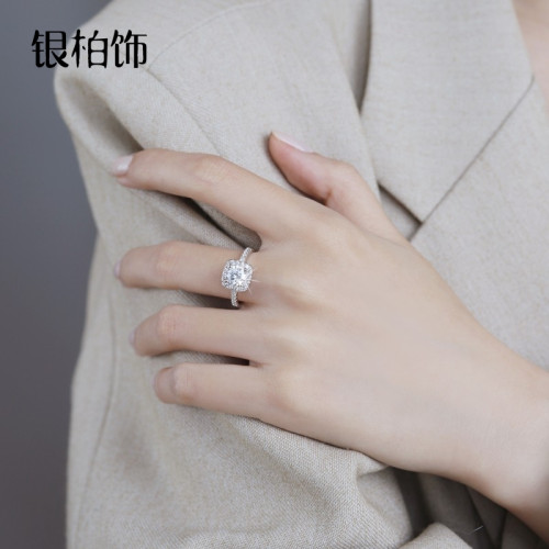 銀柏飾戒指女莫桑鑽戒女仿真一克拉開口刻字時尚個性小衆設計禮物