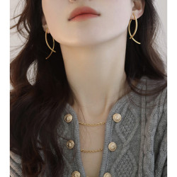 迷度S925銀針高級感百搭通勤設計耳環長款交叉顯臉瘦的耳飾高級感