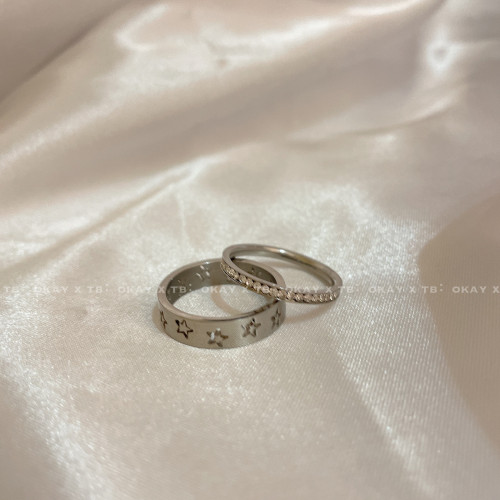 OKAY X 閃閃捷克水鑽小巧簡約設計鈦鋼指環百搭關節指環尾戒細圈