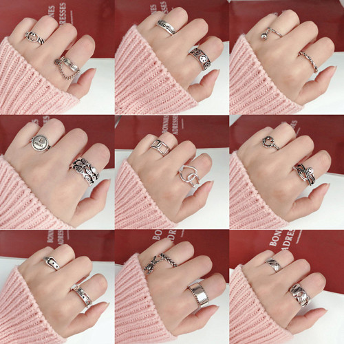 戒指女時尚個性 古銀做舊可開口笑臉多層ins風潮韓國復古龐克指環