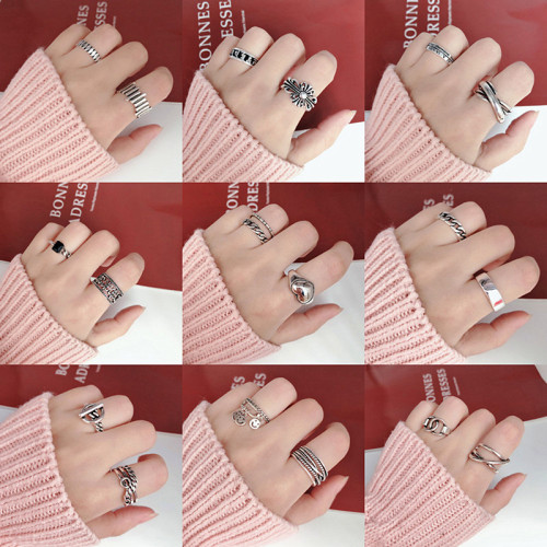 戒指女時尚個性 古銀做舊可開口笑臉多層ins風潮韓國復古龐克指環