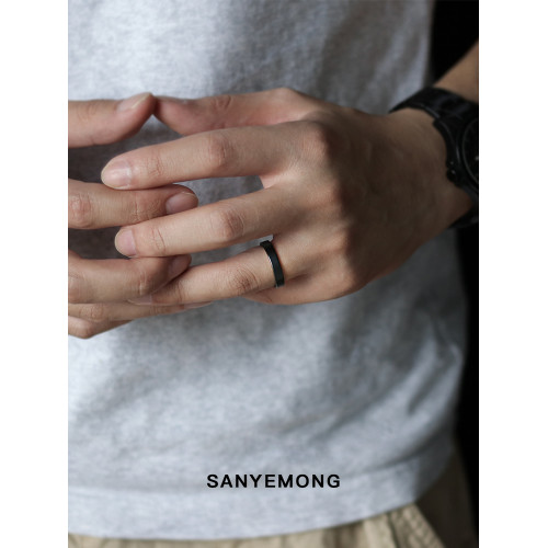 山野望原創磨砂陶瓷戒指男潮極簡個性霧面黑色不掉色百搭基礎戒指