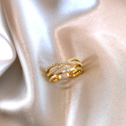 金色滿鑽多層交叉開口戒指女輕奢高級感2026新款爆款小衆設計指環