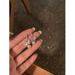 韓系閃鋯蝴蝶結珍珠耳環輕奢高級感耳釘獨特絕美耳飾無耳洞耳夾