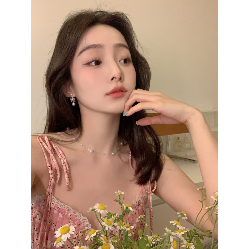 韓系閃鋯蝴蝶結珍珠耳環輕奢高級感耳釘獨特絕美耳飾無耳洞耳夾