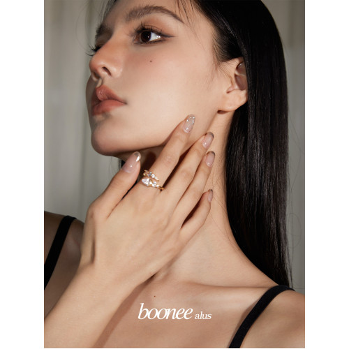 Boonee alus歐美小衆輕奢百搭時尚蛇形鋯石開口戒指女氣質食指戒