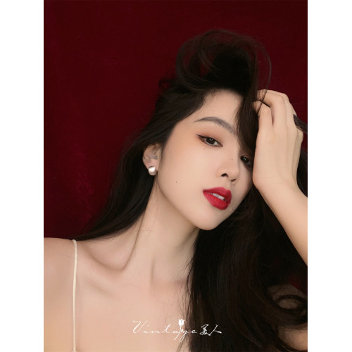 「France chic」法式極簡百搭高級感拉絲磨砂啞光金屬耳釘/耳夾女