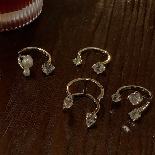 個性冷淡風珍珠戒指輕奢水滴鑲鑽指環小衆設計感開口食指戒子配飾