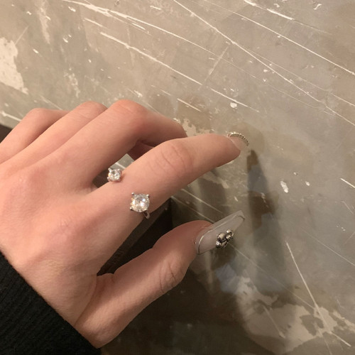 個性冷淡風珍珠戒指輕奢水滴鑲鑽指環小衆設計感開口食指戒子配飾