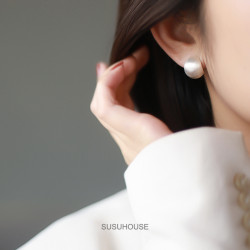高級感拉絲圓球耳夾蚊香盤無耳洞女銀色耳環清冷風無痛耳飾設計感