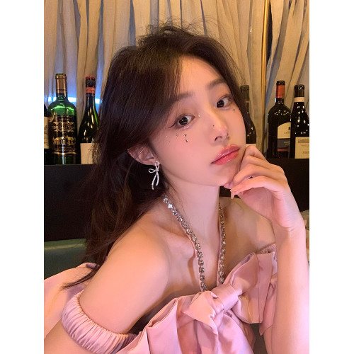 閃鋯蝴蝶結耳釘獨特漂亮耳環女輕奢高級感氣質大氣耳飾蚊香盤耳夾