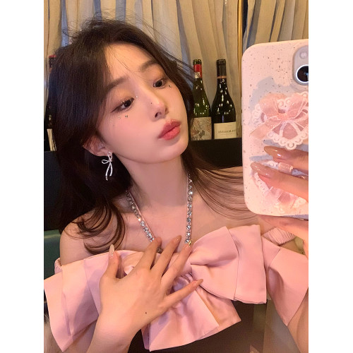 閃鋯蝴蝶結耳釘獨特漂亮耳環女輕奢高級感氣質大氣耳飾蚊香盤耳夾