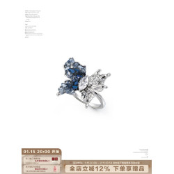 SUMIYAKI 立體碎鑽漸變蝴蝶戒指絕美黑色藍色小衆ins個性開口戒