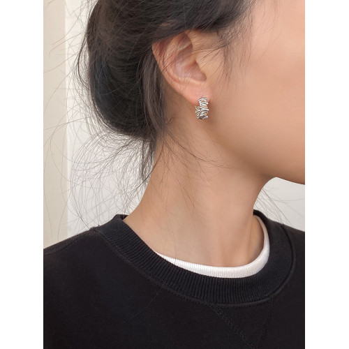 DOUDOUSTORE小衆設計感肌理花邊褶皺耳環耳釦女小巧日常耳釘耳飾