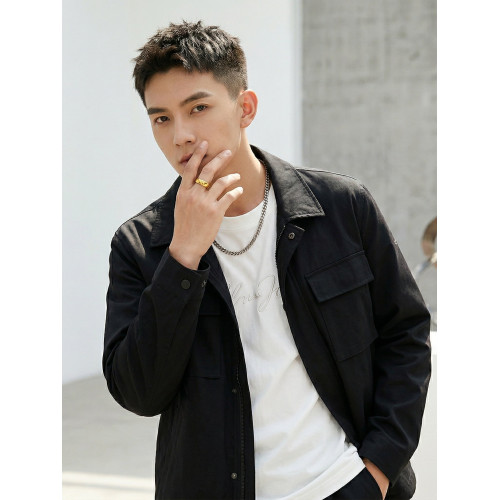 18K鎢金男士戒指高級感潮人時尚素圈食指環尾戒烏金首飾品不掉色