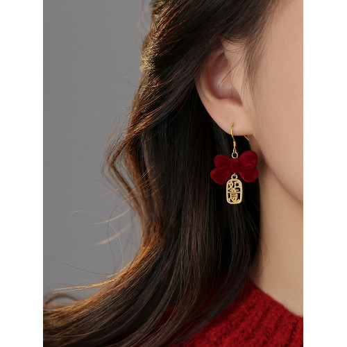 【巷南】925銀紅色蝴蝶結耳環2026馬年本命年耳釘過年女新年耳飾