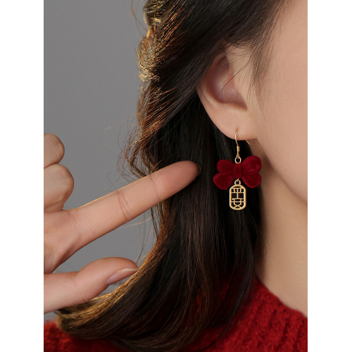 【巷南】925銀紅色蝴蝶結耳環2026馬年本命年耳釘過年女新年耳飾