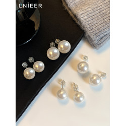 施家珍珠耳釘無耳洞珍珠耳夾女新款大珍珠耳環蚊香盤高級感耳飾