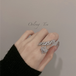 富家千金繁花水鑽戒指氣質百搭高級感氛圍開口戒可調節