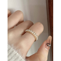 因缺斯汀「法式浪漫」溫婉珍珠相間戒指開口可調節指環女小衆