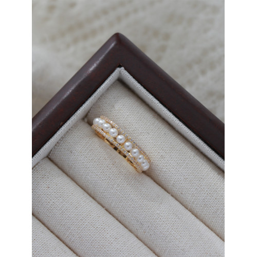 因缺斯汀「法式浪漫」溫婉珍珠相間戒指開口可調節指環女小衆