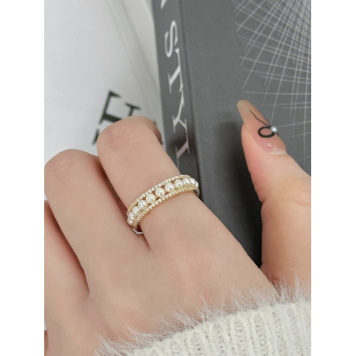 因缺斯汀「法式浪漫」溫婉珍珠相間戒指開口可調節指環女小衆